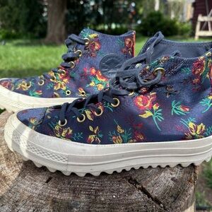 Converse Wedge Sole Navy Floral High-Top Sneakers